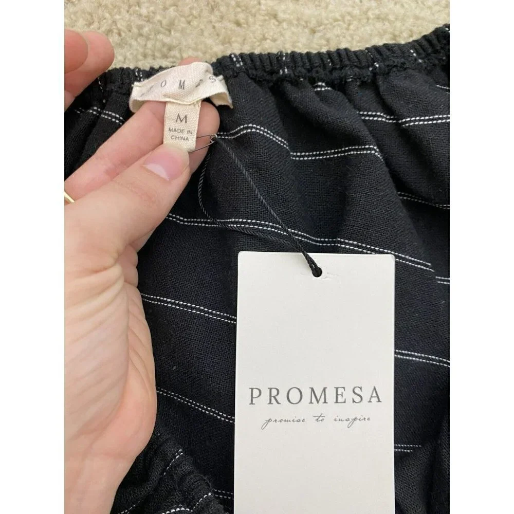 Promesa Womens Bodysuit Size M NWT One Shoulder Striped Ruffled Top - Picture 3 of 6